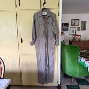 Rosie’s Greige Jumpsuit with Pink Accents